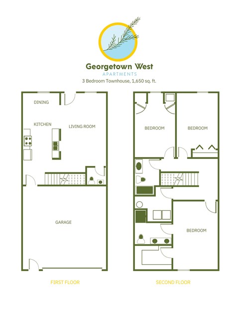 Floor plan for 3 beds, 2 baths, 1650 sqft